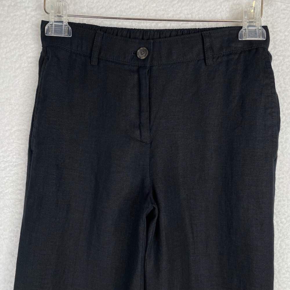 J.Crew Black 100% Linen Straight Leg Pants XXS Elastic Back Trousers Lightweight